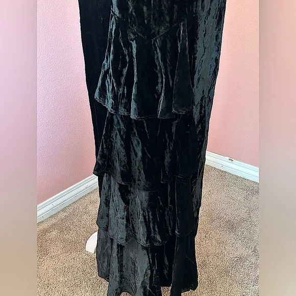 SOLD ****Vintage deadstock old Hollywood glam black velvet gothicglam long - Picture 6 of 16